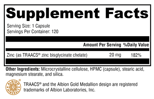 Zinc Glycinate 120 Capsules Supplement Facts