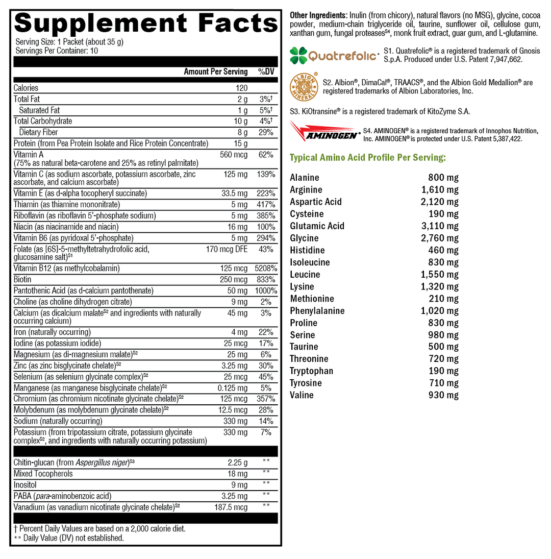 FIT Lean Food Complete Dutch Chocolate 10 Servings Supplement Facts