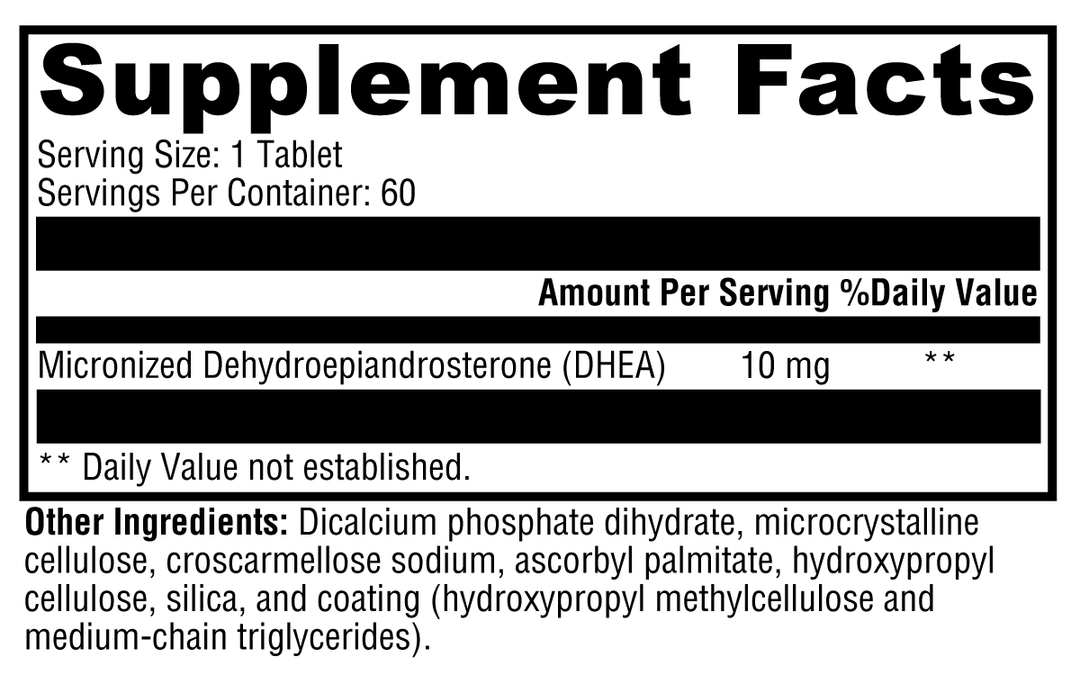 DHEA Micronized 10mg 60 Tablets Supplement Facts