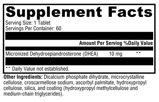DHEA Micronized 10mg 60 Tablets Supplement Facts