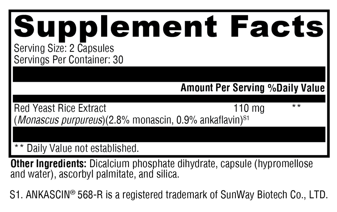Red Yeast Rice 60 Capsules Supplement Facts