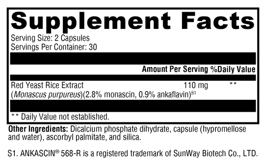 Red Yeast Rice 60 Capsules Supplement Facts