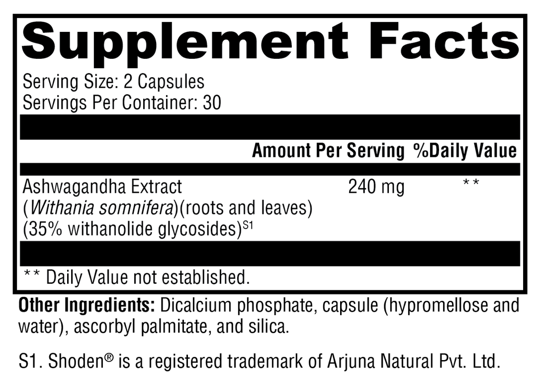 Ashwagandha 35 60 Capsules Supplement Facts