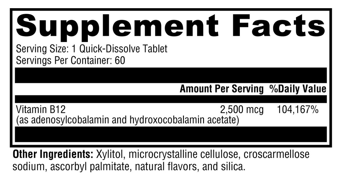 Adeno+Hydroxo B12 Natural Fruit Punch Flavor 60 Tablets Supplement Facts