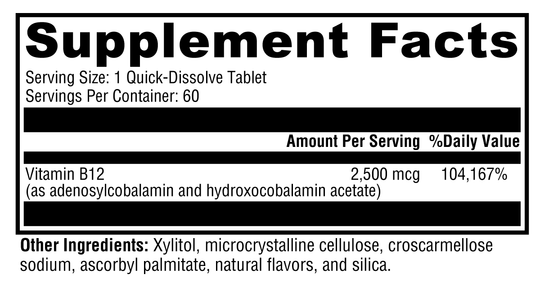 Adeno+Hydroxo B12 Natural Fruit Punch Flavor 60 Tablets Supplement Facts