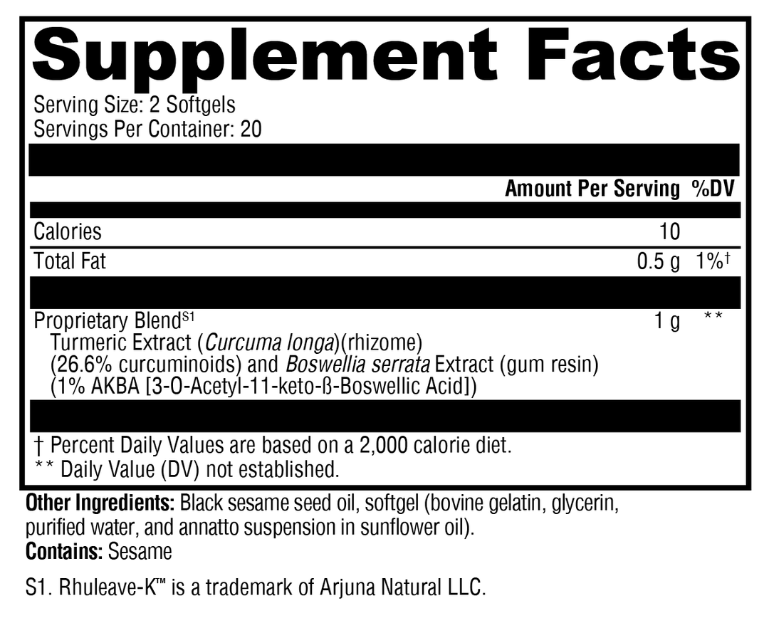 SynovX® Relief 40 Softgels Supplement Facts