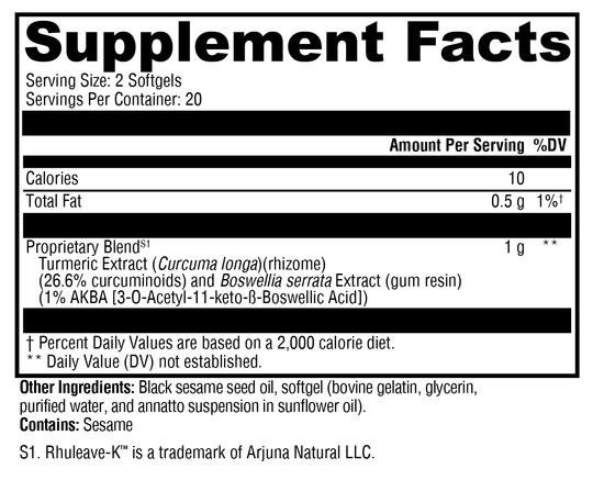 SynovX® Relief 40 Softgels Supplement Facts