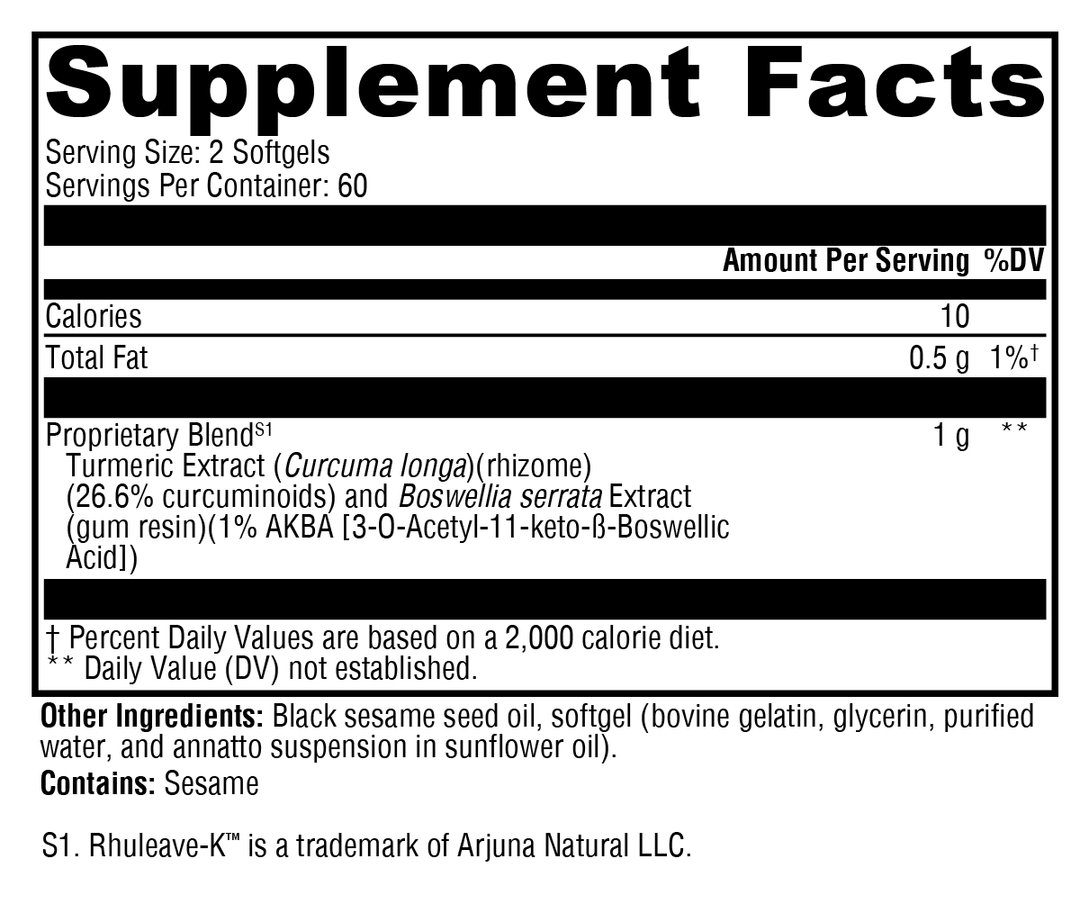 SynovX® Relief 120 Softgels Supplement Facts