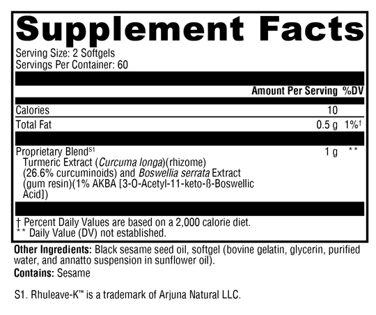 SynovX® Relief 120 Softgels Supplement Facts