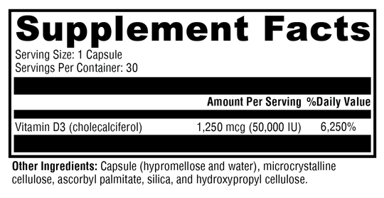 D3 50,000 30 Capsules Supplement Facts