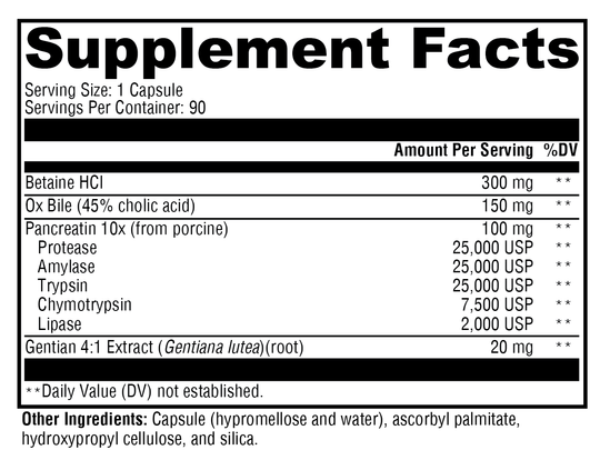 XymoZyme® HCL 90 Capsules Supplement Facts