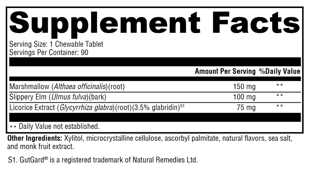 GI Soothe Chocolate 90 Tablets Supplement Facts