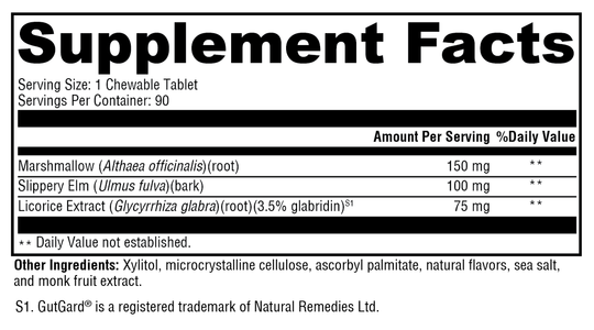 GI Soothe Chocolate 90 Tablets Supplement Facts