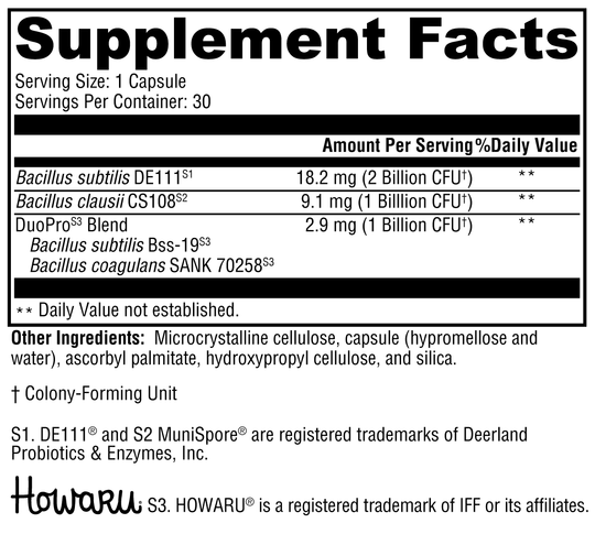 ProbioMax® Spore 30 Capsules Supplement Facts