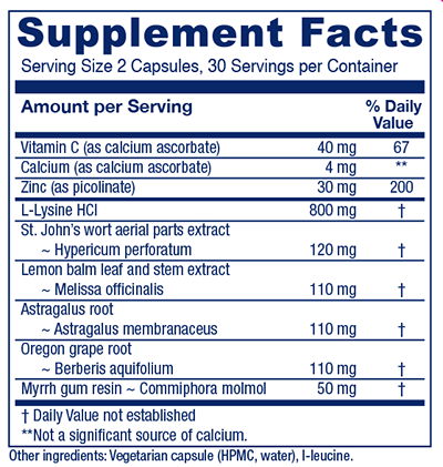 Lysine Extra 60 Capsules Supplement Facts