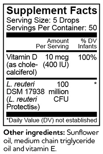 BioGaia Protectis Baby Drops with Vitamin D 50 Servings Supplement Facts