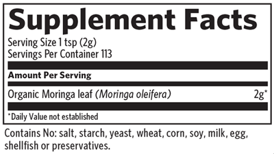 Moringa Powder 113 Servings Supplement Facts