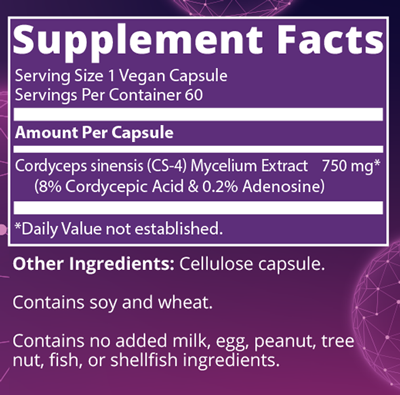 Cordyceps CS-4 Strain 60 Capsules Supplement Facts