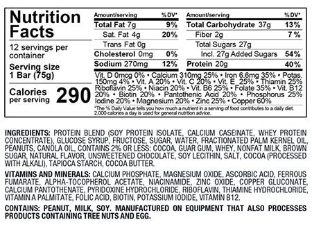 PROMAX Protein Bar Chocolate Chip Cookie Dough 12 Bars Supplement Facts