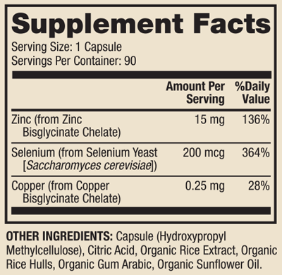 Zinc Plus Selenium 90 Capsules Supplement Facts