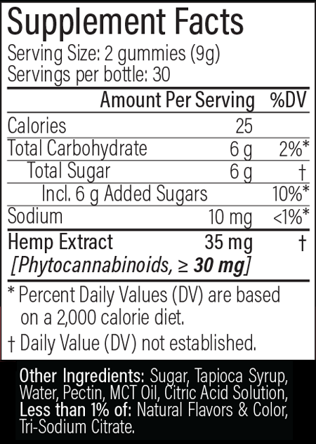 HEMP OneThirteen Sour Gummies Watermelon Cherry 60 Gummies Supplement Facts