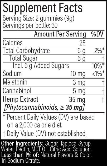 HEMP OneThirteen Sleep Sour Gummies Blackberry Vanilla 60 Gummies Supplement Facts