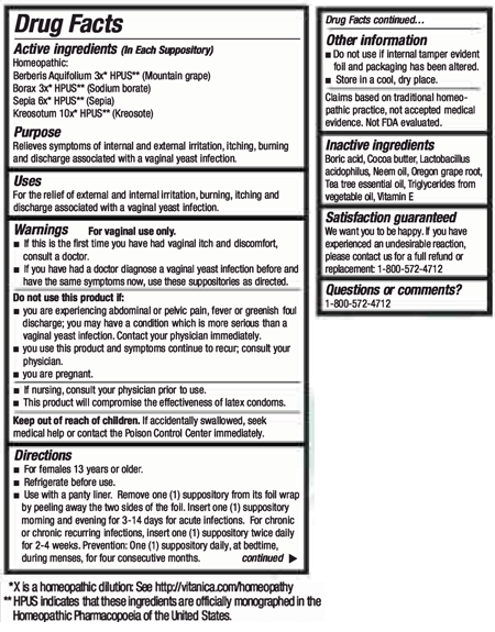 Yeast Arrest 14 Suppositories Supplement Facts