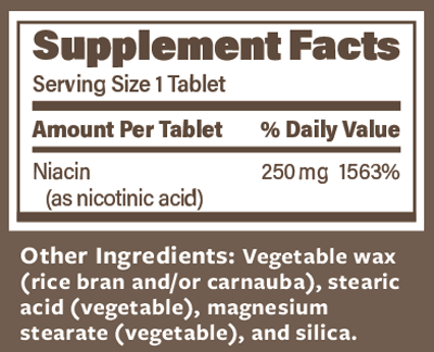 ENDUR-ACIN ER NIACIN 250 mg 100 Tablets Supplement Facts