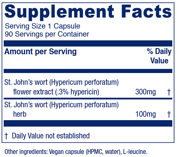 St. John's Wort 90 Capsules Supplement Facts