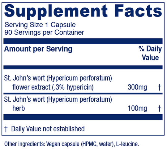 St. John's Wort 90 Capsules Supplement Facts