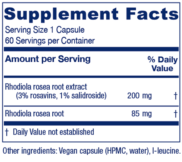 Rhodiola Extract Plus 60 Capsules Supplement Facts