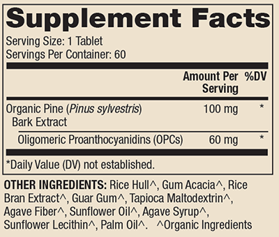 Organic Pine Bark Extract 60 Tablets Supplement Facts