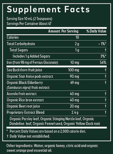 Plant Force Liquid Iron 16 fl oz Supplement Facts