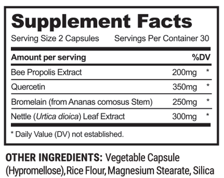 Propolis Sinus Support 60 Capsules Supplement Facts