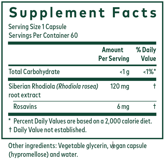Rhodiola 60 Capsules Supplement Facts