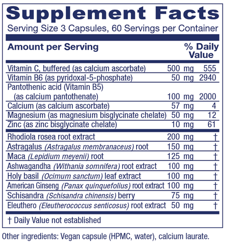 Adrenal Assist 180 Capsules Supplement Facts
