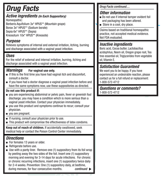 Yeast Arrest 28 Suppositories Supplement Facts