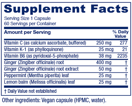 Nausea Ease 60 Capsules Supplement Facts
