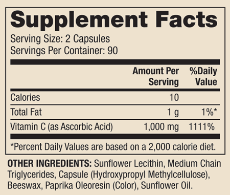 Liposomal Vitamin C 180 Capsules Supplement Facts