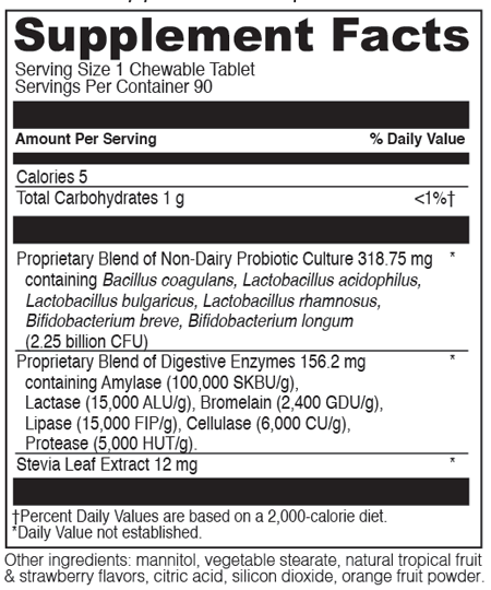 Chewable Kidbiotic Tropical Fruit 90 Tablets Supplement Facts