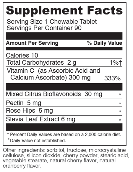 Chewable Vitamin C Cherry 90 Tablets Supplement Facts