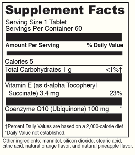 COENZYME Q10 CHEWMELT 100 mg 60 Tablets Supplement Facts