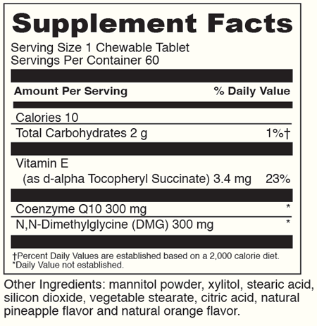 COQ10 - DMG 300/300 Orange 60 Tablets Supplement Facts