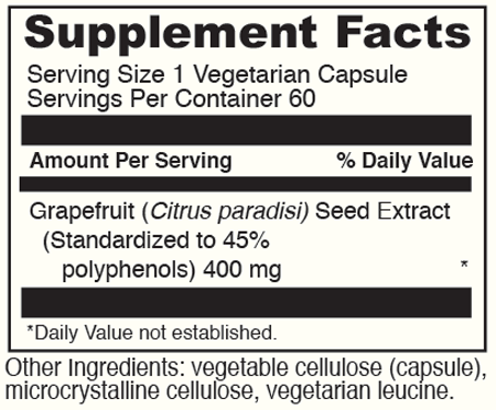 GRAPEFRUIT SEED EXTRACT 400 mg 60 Capsules Supplement Facts