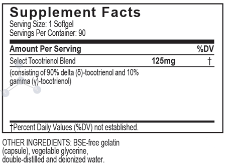 UNIQUE E High Delta Select Tocotrienols 90 Softgels Supplement Facts