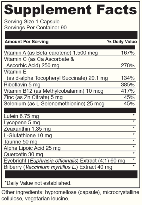 HEALTHY EYES 90 Capsules Supplement Facts