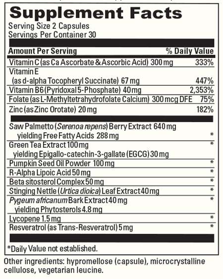 PROSTATE HEALTH 60 Capsules Supplement Facts