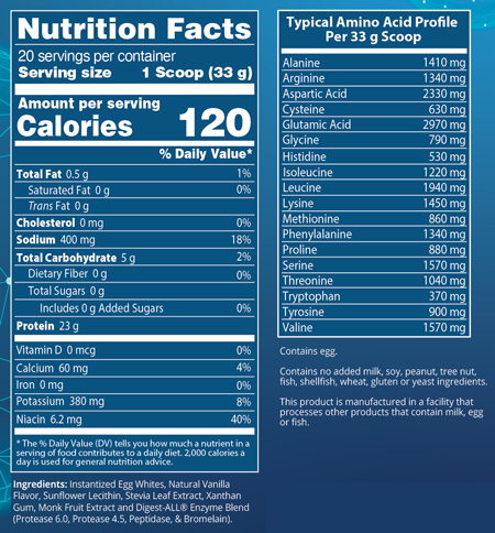 Egg White Protein Vanilla 20 Servings Supplement Facts