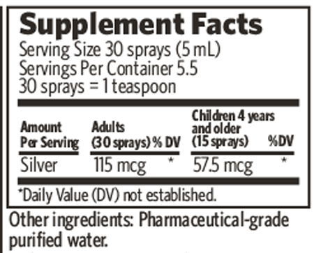 Pro Bio-Active Silver Hydrosol 23 ppm Travel Size Fine Mist Spray 1 fl oz Supplement Facts