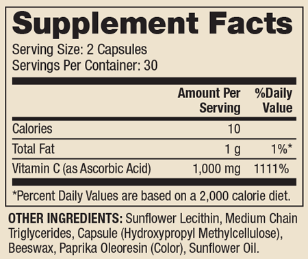 Liposomal Vitamin C 60 Capsules Supplement Facts